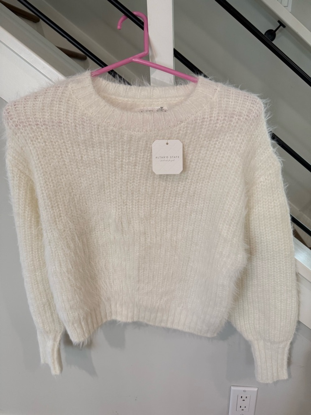 Altar'd State Ivory Fuzzy Crewneck Sweater